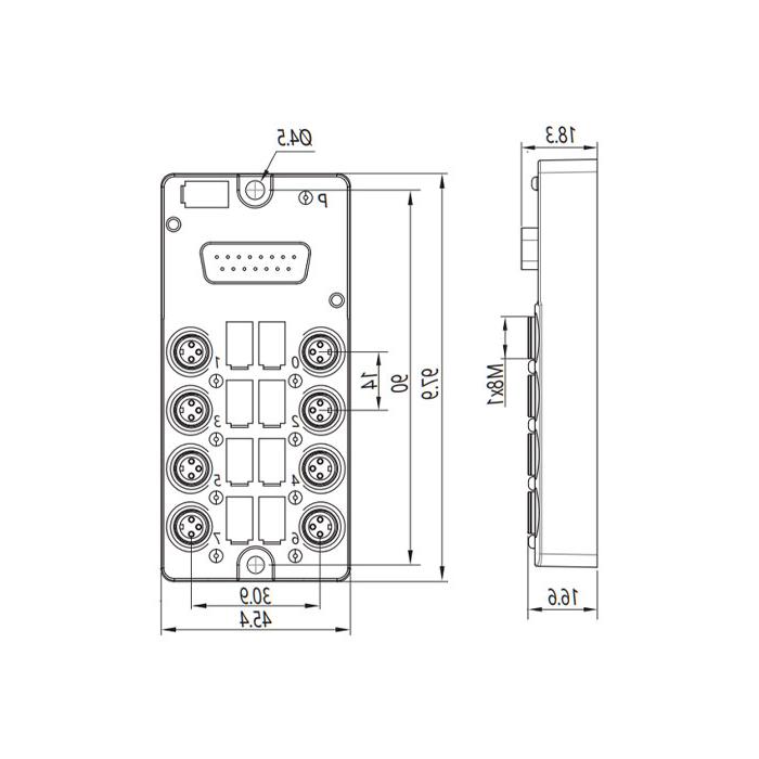 M8分线盒、单通道、NPN、8端口分体式、带LED、D-SUB接口基座、23N8T1